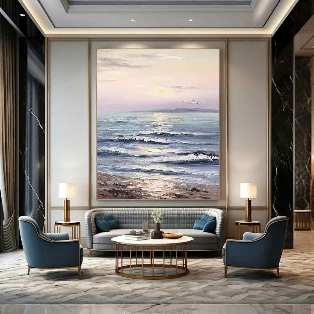 Sunset Hand-painted Impressionistic Seaside Pastel Canvas Wall Art 9UC74